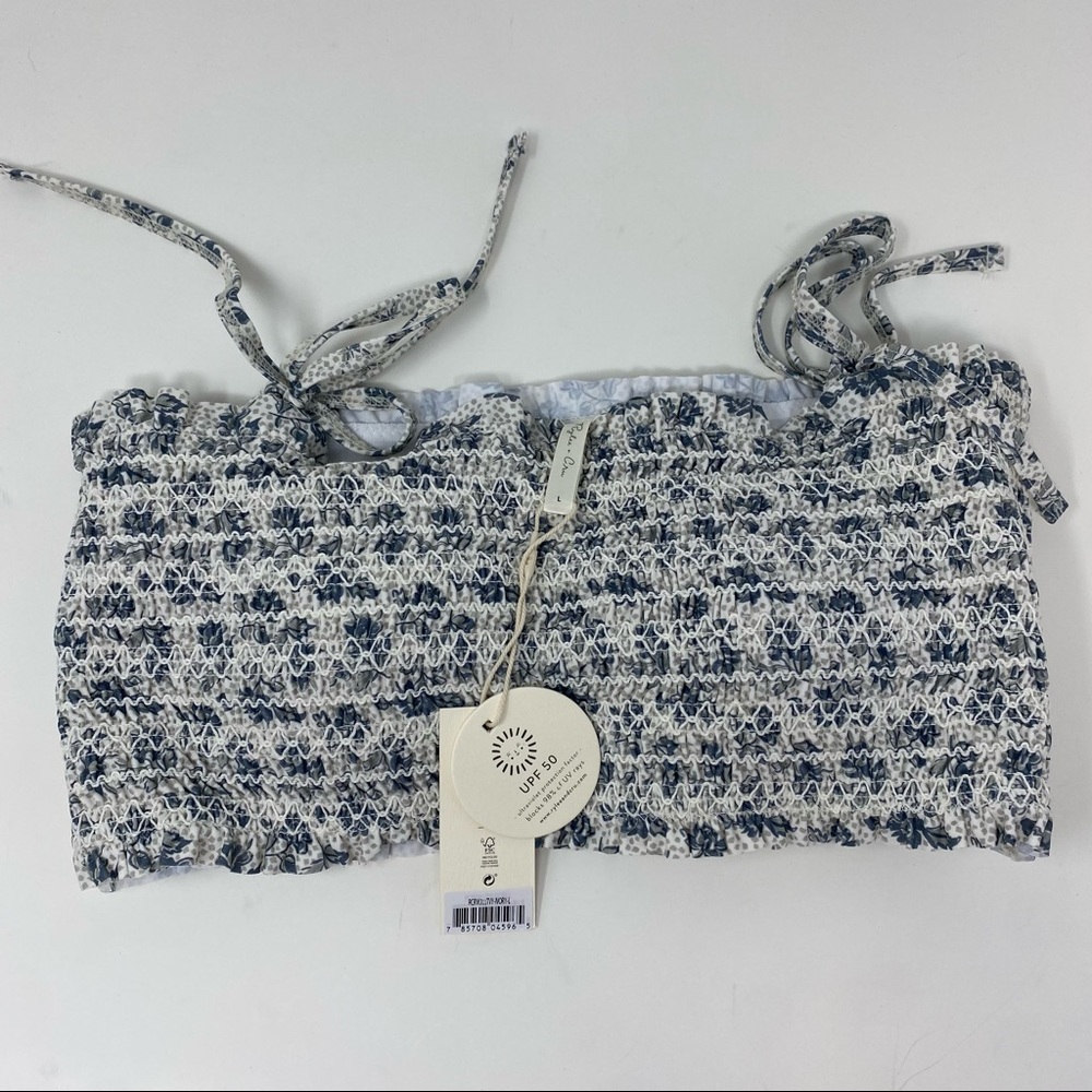 NEW Rylee + Cru Blue Roses Smocked Bikini Top Large
